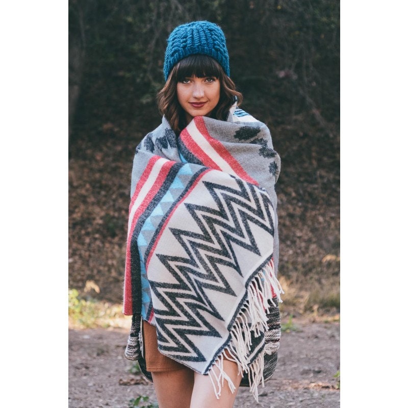 Gray Aztec Blanket Scarf Scarf Blanket Large Wrap