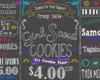 girl scout cookie booth - printable - chalkboard- cookies- thin mints - girl scouts - daisies - brownies - little brownie bakers - abc baker