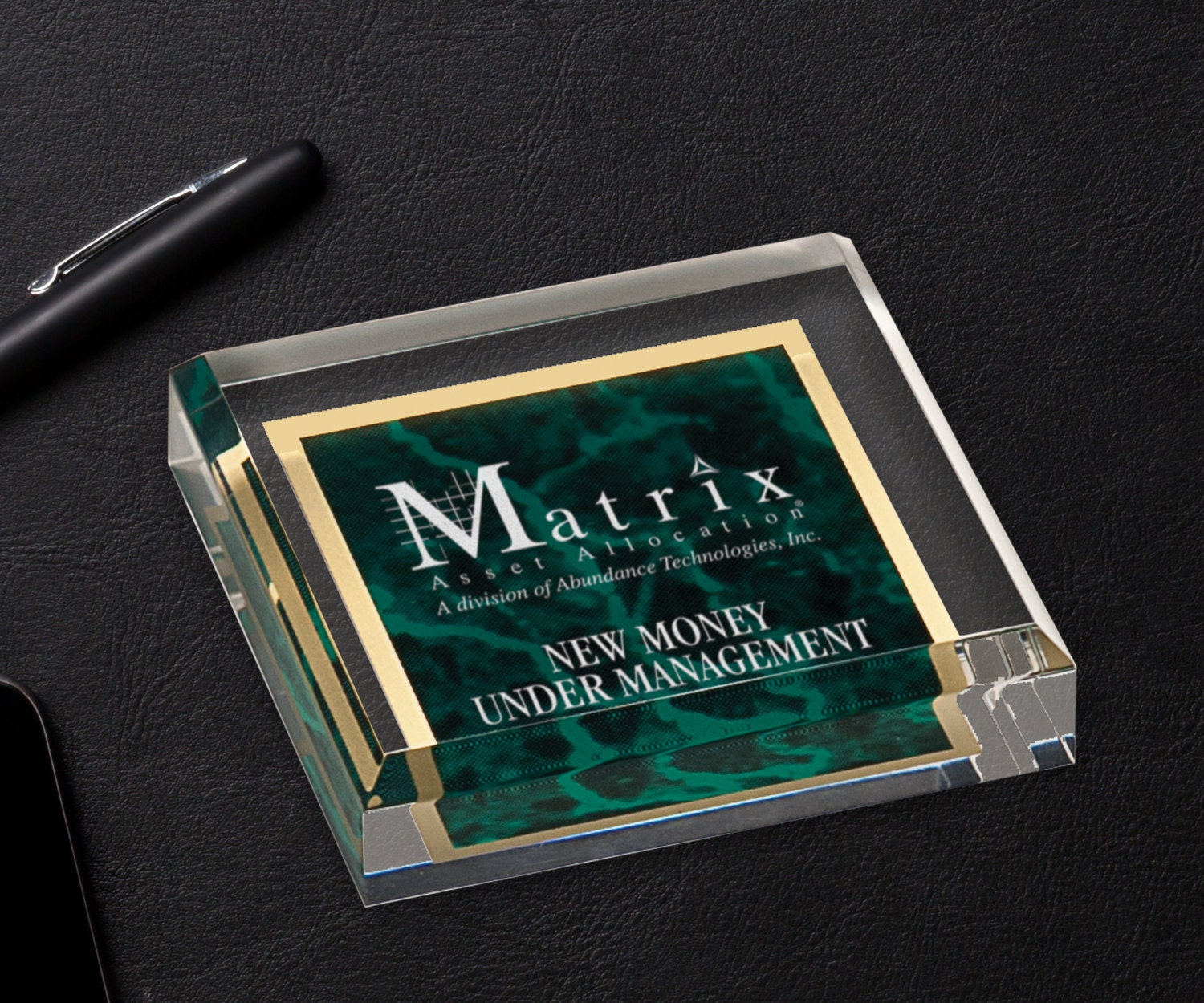 Personalized Acrylic Paper Weight with Green Marble Finish