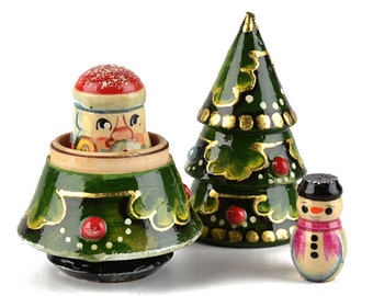 Christmas Tree Russian Nesting Doll 3 Pieces (Tree, Santa, Snowman) Handmade Wooden Toy Decoration Unique Gift!