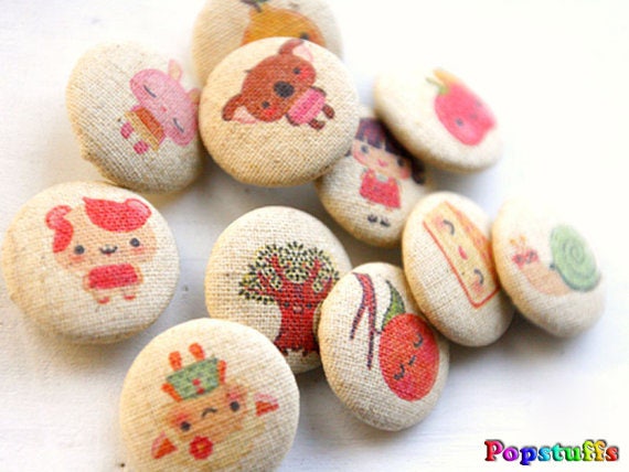 12pcs - 25mm Fabric Button Set - Nice Cartoon (FB12-25)