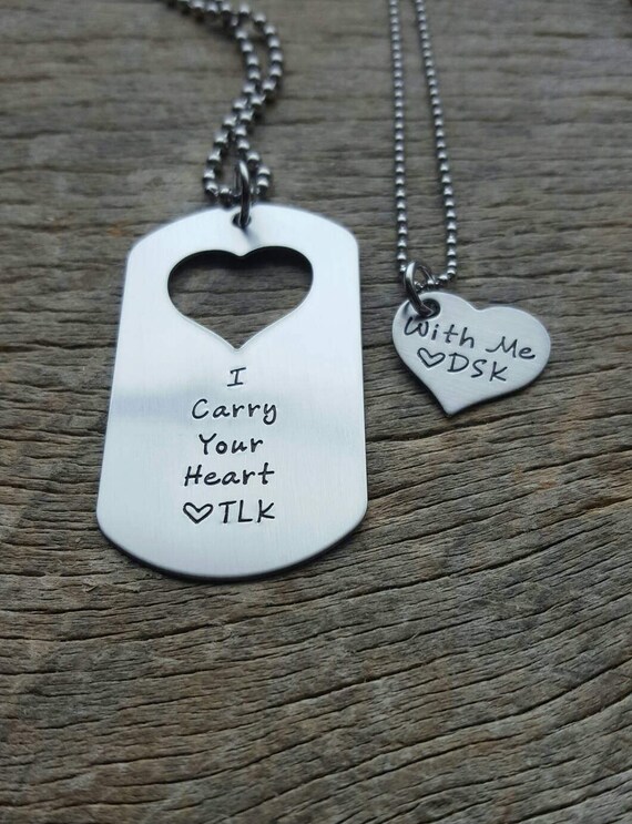 I Carry Your Heart Dog Tag Necklace Set