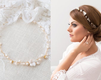 Braut Haarschmuck Haarranke echte Perlen Süßwasserperlen Kristallen Strass Steine Hochzeit Brauthaarschmuck Fascinator Ranke Diadem Tiara