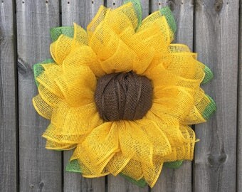 Sunflower Wreath, Spring Wreath, Burlap Sunflower Wreath, Summer Wreath, Mother's Day Gift, Front Door Wreath, Handmade Gift, Sunflower