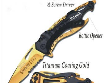 Groomsman,Groomsmen Gift- Personalized Knife, Engraved Rescue , Custom Hunting Pocket Knife/ Window Breaker, Screw Driver, Bottle Opener