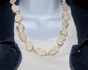 White Turquoise Slab Necklace, Freeform Slab Necklace, White Country Western Cowgirl Necklace, Rodeo Jewelry, Southwestern, Country Wedding