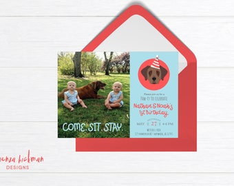 Puppy Birthday Invitation - Puppy Invitation - Puppy Party Invitation - 1st Birthday Invitation Boy - It's a Paw-ty - Come.Sit.Stay