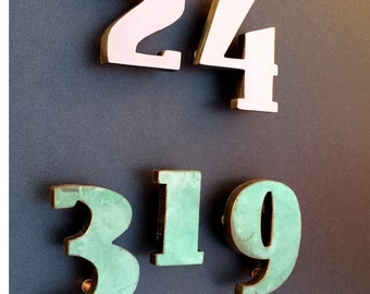 Art Deco 4" high copper faced floating House numbers, - Polished and lacquered or patinated g