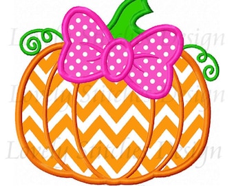 Thanksgiving Pumpkin with bowknot Applique Machine Embroidery Design NO:0570