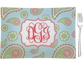 Blue Paisley Rectangular Appetizer / Dessert Plate (Personalized)