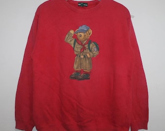 Vintage Ralph Lauren Polo Bear Campscout Sweatshirt Sportsman Stadium Bear P Wing Crest