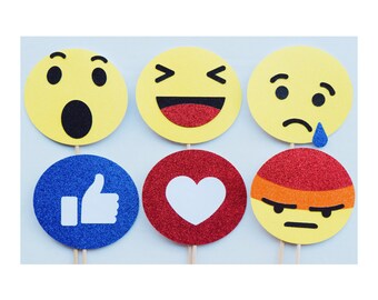 Facebook Reaction Emoji Photo Booth Props ; Emoticon Like Thumbs Up Smiley Face Props ; Facebook Like ; Social Media Party Decoration