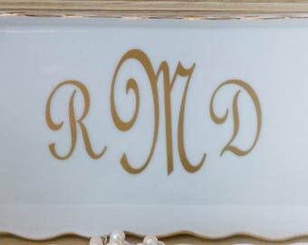 Scalloped Edge 8" x 4" Porcelain Monogrammed Keepsake Tray