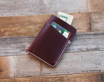 Leather Card Holder, Minimalist Leather Wallet, Leather Card Wallet, Horween Wallet, Chromexcel Slim Leather Wallet, Burgundy Wallet, Bifold