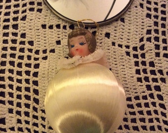 Vintage angel ornament/ satin ball ornament/ vintage ornament/ angel ornament/ vintage christmas