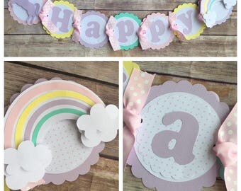 Unicorn Birthday Banner, Unicorn Party Banner, Unicorn Banner, Rainbow Party Banner, Rainbow Birthday Banner, Pastel Birthday Banner