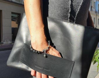 Leather clutch, black leather clutch, oversized clutch, big clutch, large clutch, black clutch