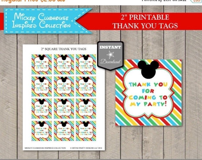 SALE INSTANT DOWNLOAD Mouse Clubhouse 2" Square Thank You Printable Party Favor Tags / Clubhouse Collection / Item #1635