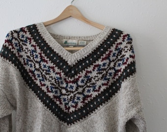 Cream V Neck Fair Isle Sweater