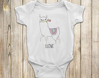 LLAMA LLOVE Baby One Piece, White or Ash Gray Shirt, Sizes: New Born, 6M, 12M, 18M, 24M
