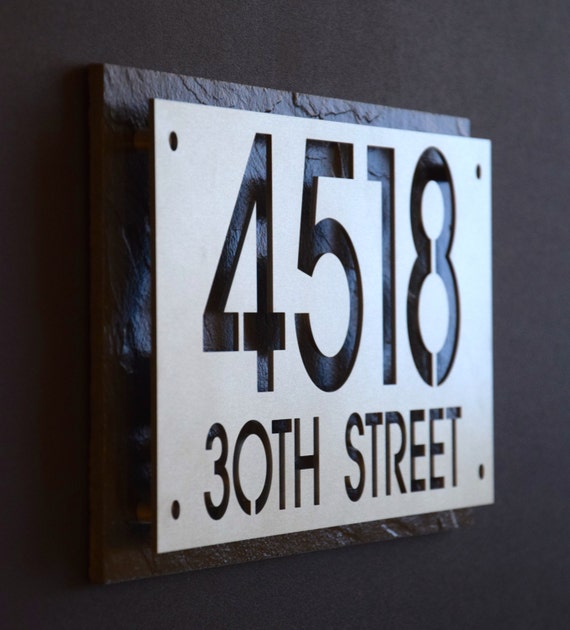 Custom stainless steel numbers with street address plaque.