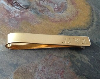 Standard 2 Inch Hand Stamped Brass Gold Color Personalized Tie Bar - Groomsmen, Father's Day, Dad, Grandpa