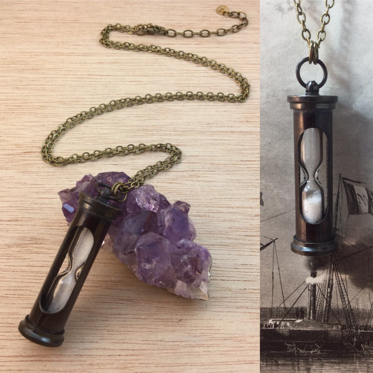 Hourglass Sand Timer Necklace Steampunk Jewelry