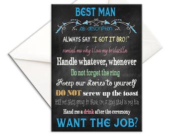Printed Best Man Card Chalkboard Will You Be My Best Man with Job Description