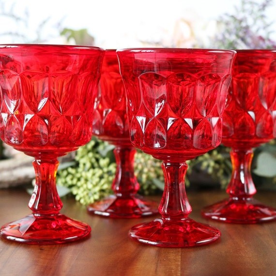 Red Wine Glasses. Argus Ruby Red Water Goblets. Vintage