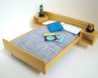 dollhouse bed, 1;12 scale, dollhouse,miniature,modern dollhouse,mod,dawn doll, doll,danish modern, doll bed,dollhouse bed,1:12 dollhouse.