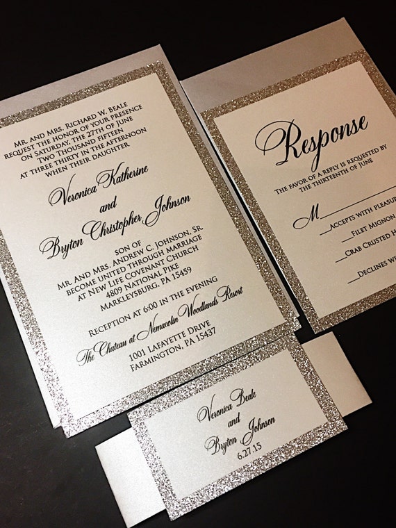 Silver Wedding Invitation Silver Glitter Wedding Invitation