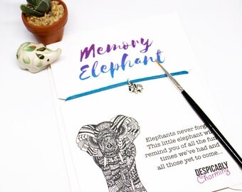 SALE Memory Elephant Friendship Bracelet Greetings card - Elephants never forget. Valentines gift, valentines card. BFF gift or party favour