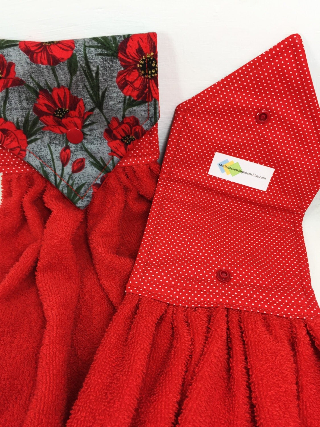 Poppies Hanging Hand Towel Red and Gray Hanging Towel Gray