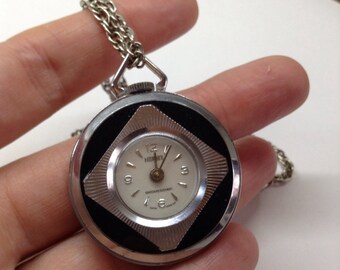 Norbee ,pendant watch ,chrome and black ,working