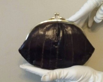 Vintage Eel Coin Purse, Eel, Vintage Coin Purse, Double Kiss Clasp Change Purse, 1960s Coin Purse, Vintage Change Purse, Brown Change Purse