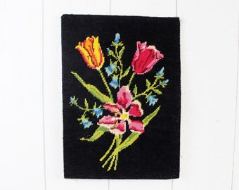 French Cross Stitch, Finished Cross Stitch, Vintage Cross Stitch, Tulip Cross Stitch Wall Art, Floral Cross Stitch Art, Cross Stitch Decor