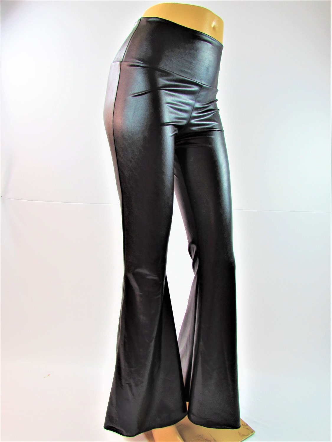 Bell Bottom pants Metallic black Shiny Super Flare Leggings