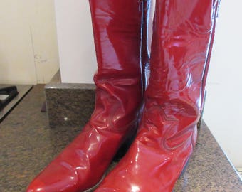 Mens 1980's Vintage Red Patent Leather Cowboy Boots - UK Size