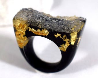 Summer Resin Ring, Crystal Sugar Fantasy Druzy Ring, Black Gold Druzy Ring, Gold Leaf Rings, Faux Druzy Rings, Exclusively at ResinHeavenUSA