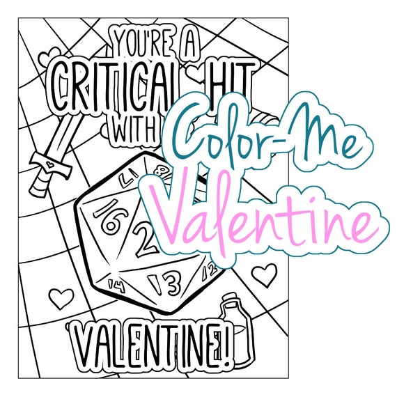 Color-Me Printable D20 Valentine digital dungeons and dragons