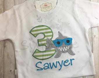 Shark Birthday Shirt | Shirt or Bodysuit | Nautical Birthday Outfit | Custom Appliquéd & Embroidered | By Sixpence