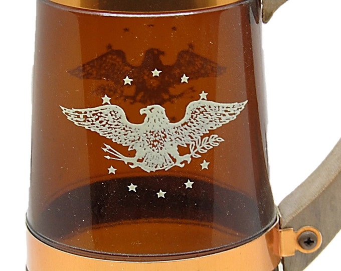 Vintage Siesta Ware Mugs with Eagle | Amber Glass Root Beer Mug | Military Patriotic Decor