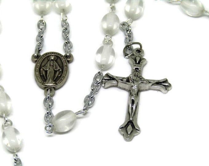 Oval Glass Rosary, Confirmation Rosary, Baptism Gift, First Communion Gift, Confirmation Gift, Rosary for Baby, Unisex Spiritual Jewelry