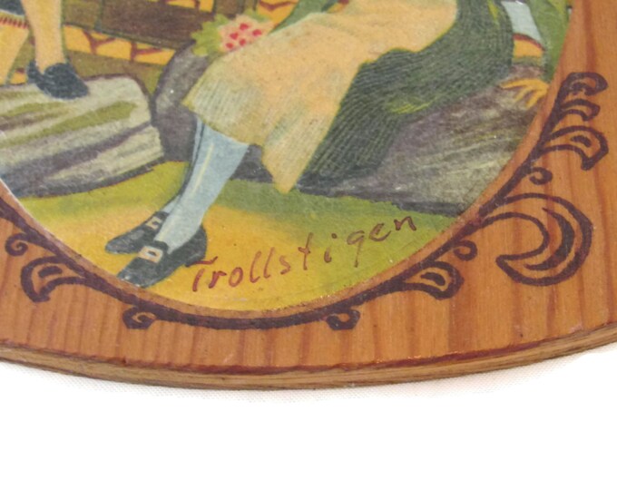 Old Norwegian Plaque Wooden Wall Sign " Hilsen fra Norge" Greetings from Norway Trollstigen / Hand Painted Seaside Scene / Made in Norway