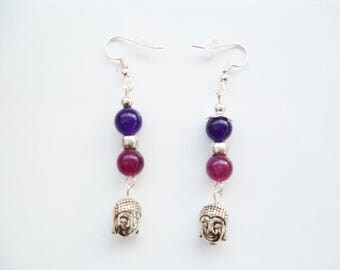 Earrings * zen * Buddha bead purple jade and Pearl plum