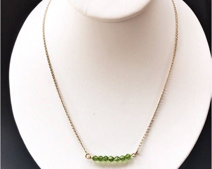 Gold fill green Swarovski necklace, Green Swavoski necklace, Green crystal necklace, bar green necklace