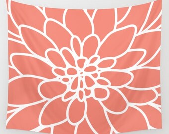 Coral Dahlia Flower Tapestry / Flower Printed Wall Tapestry / Aldari Home