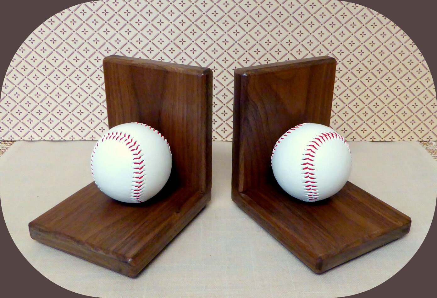 Baseball Bookends/Solid Walnut Wood Bookends/Kid's Desk