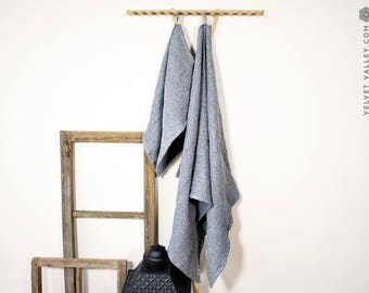 Linen dusty blue bath towel- Waffle textured linen towel- Softened linen travel towel- beach towel