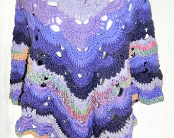 Crocheted Purple Ombre Poncho Shawl